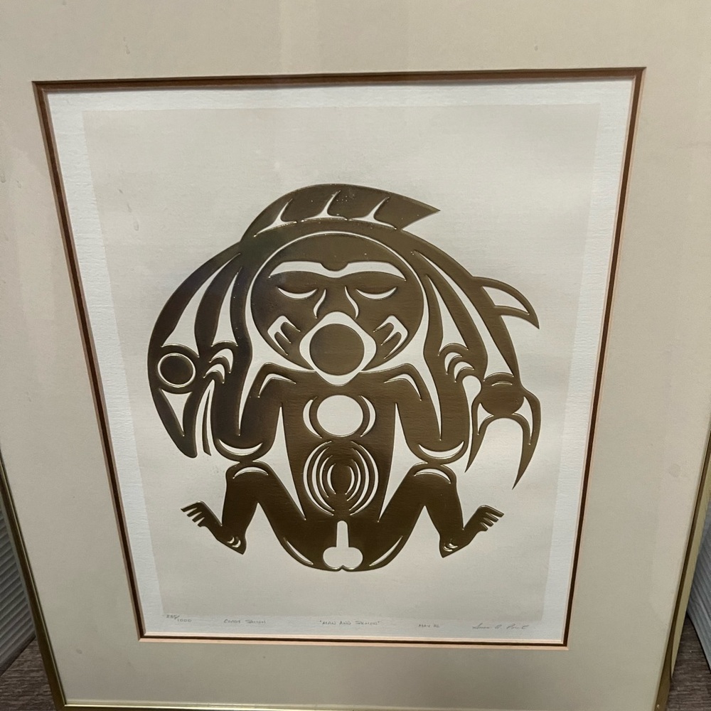 Vintage Susan Point Coast Salish Serigraph “Man and Salmon” Certified 14x12